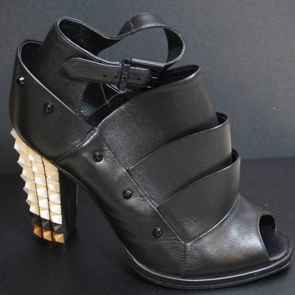 Fendi Black Leather Spiked Heel Booties